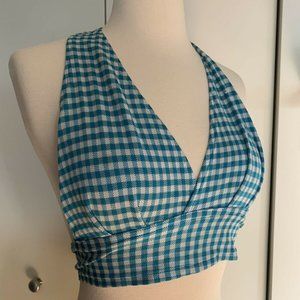 Vintage 1970s Gingham Tie Halter Crop Top